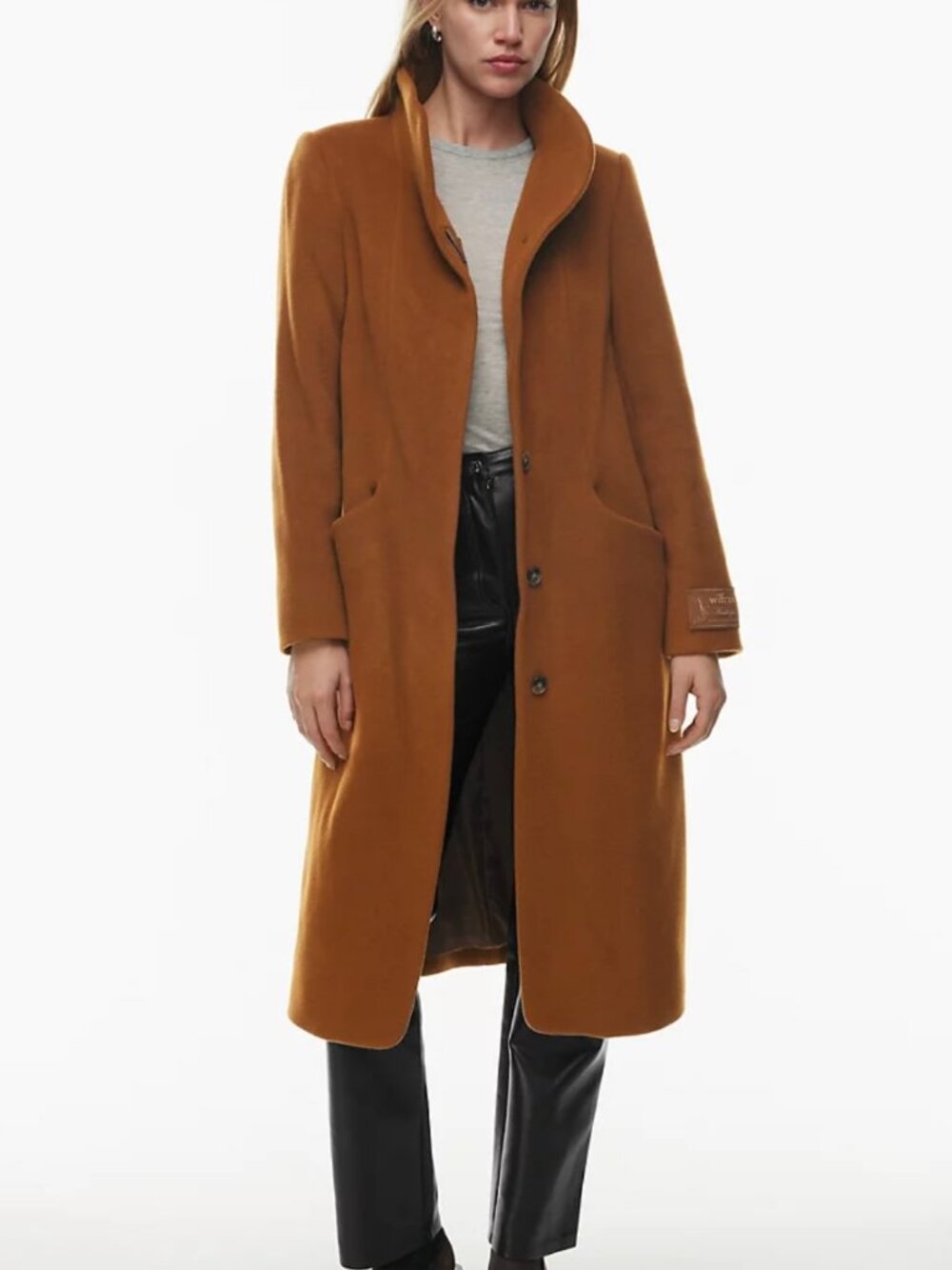 Wilfred Aritzia Wool Cashmere Italian Mills Brown Knee Length Coat Sz S